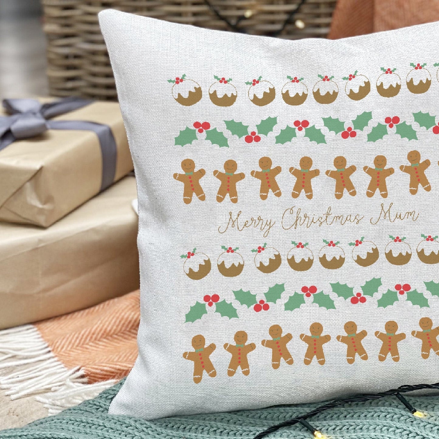 Personalised Merry Christmas Patterned Cushion