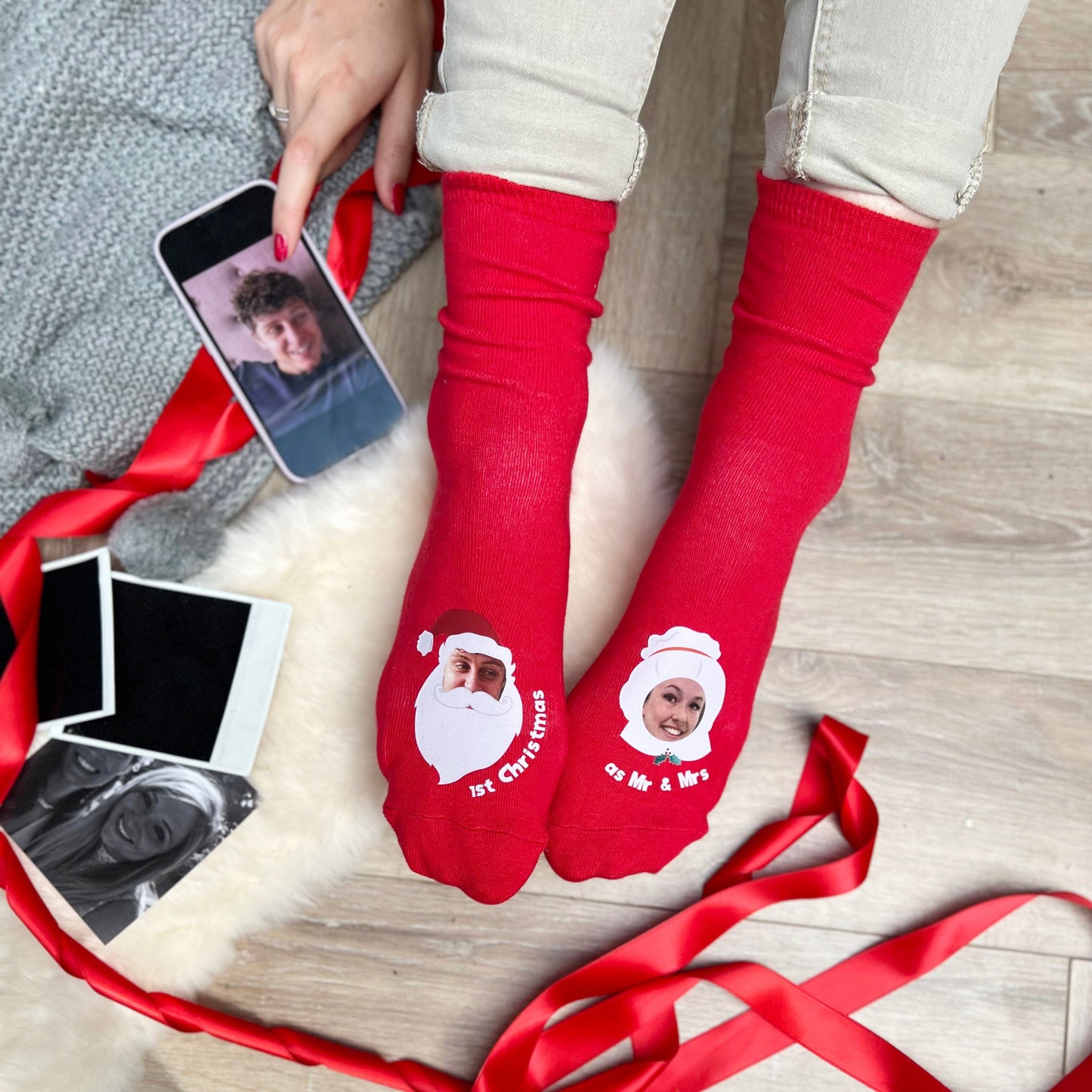 Personalised First Married Christmas Photo Socks