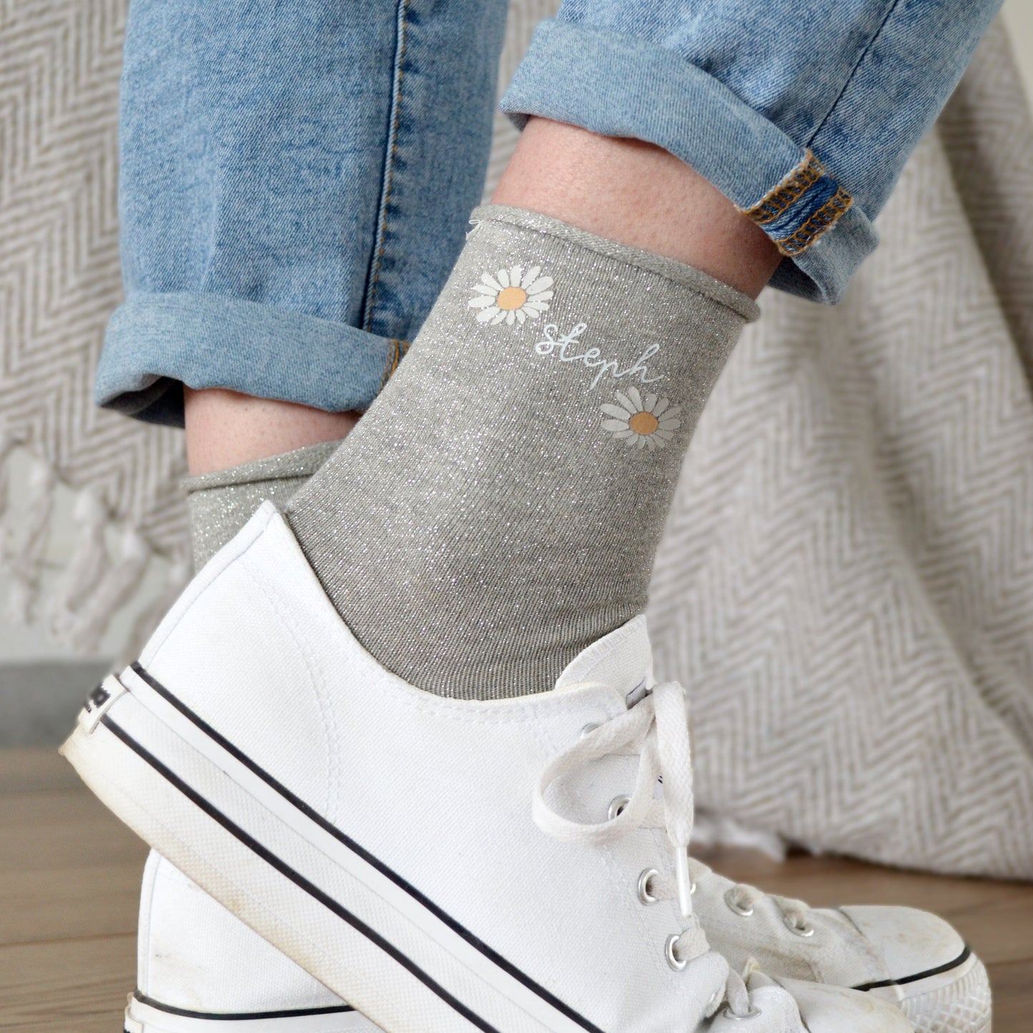 Personalised Glitter Daisy Socks