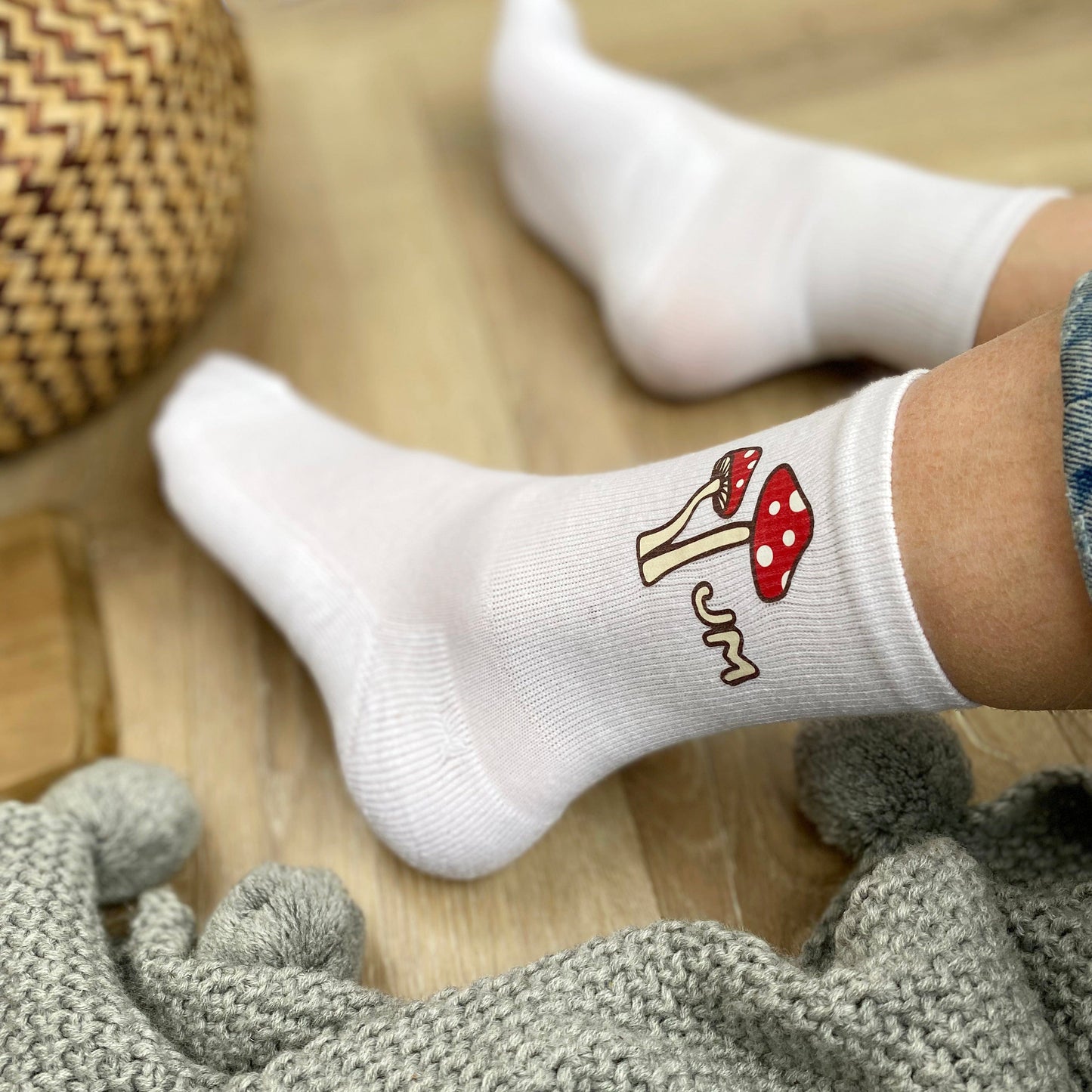 Mushroom Motif Personalised Crew Socks
