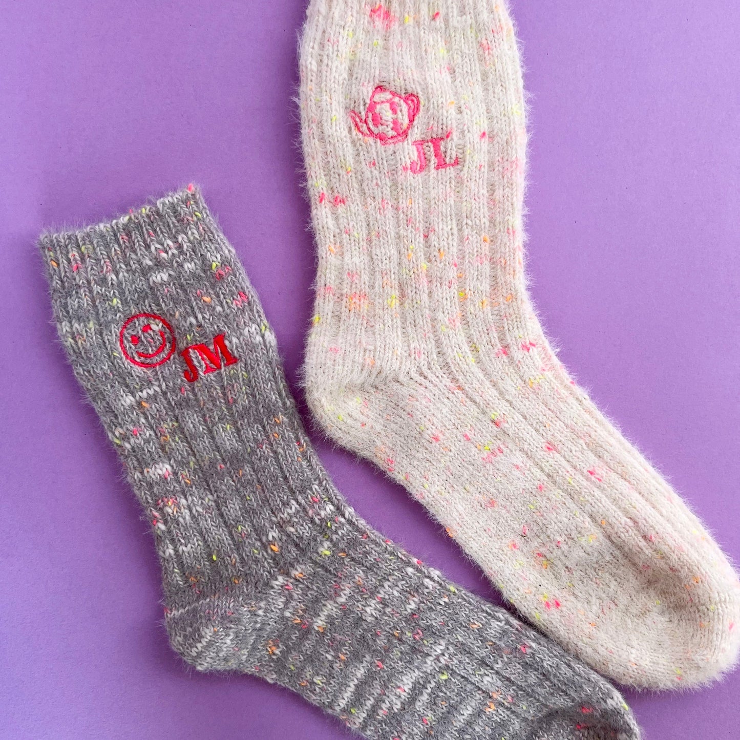 Embroidered Neon Fleck Icon Cosy Socks