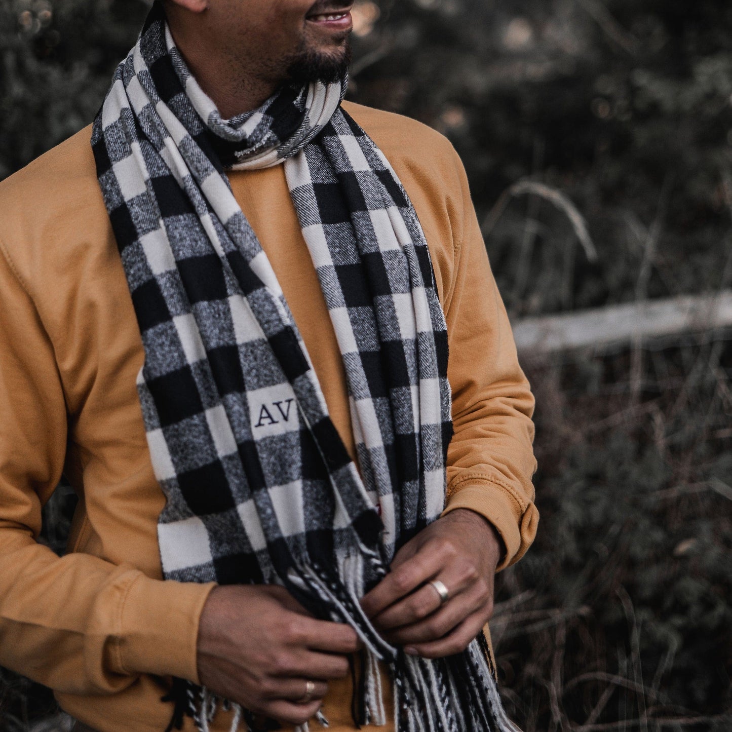 Monogram Black And White Check Scarf