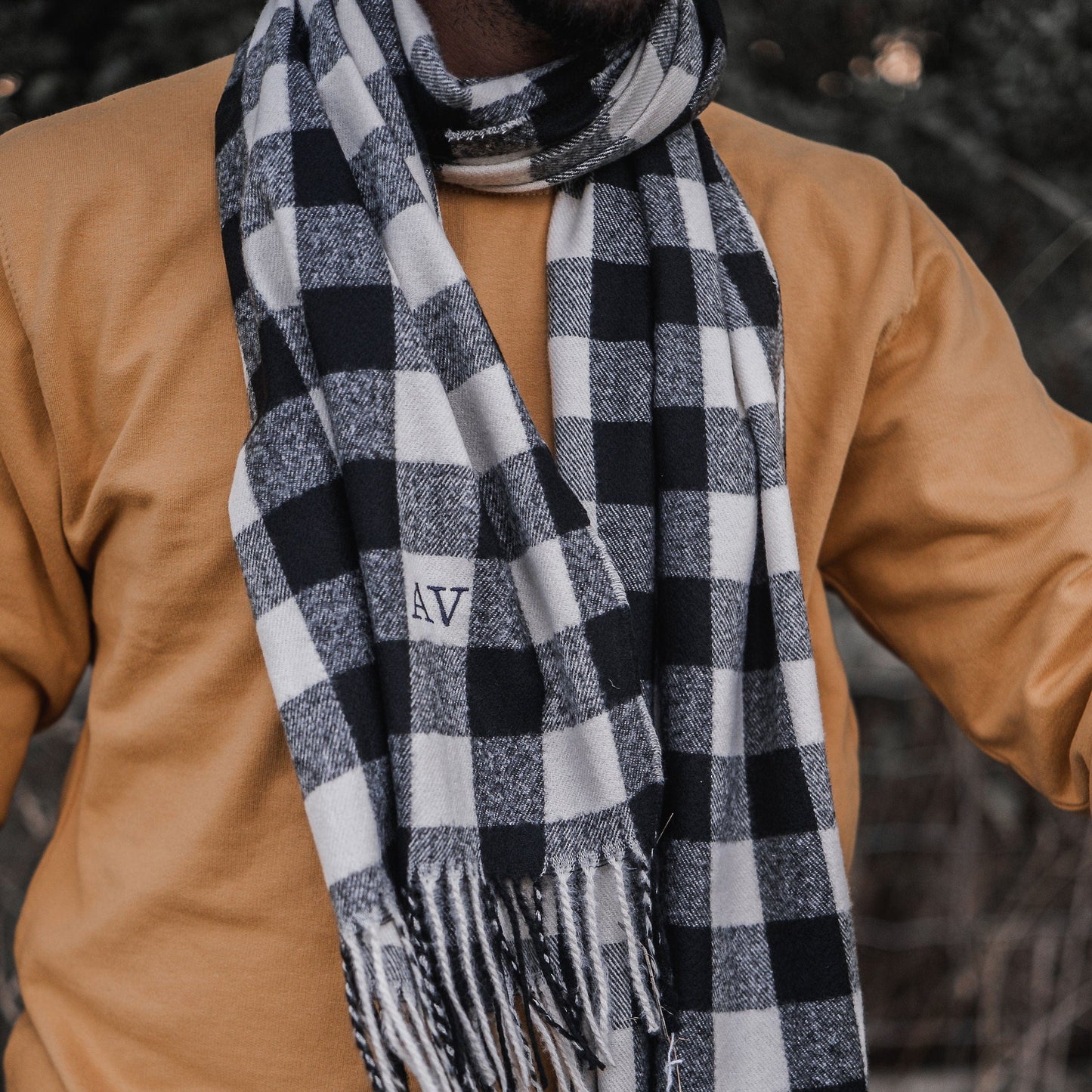 Monogram Black And White Check Scarf