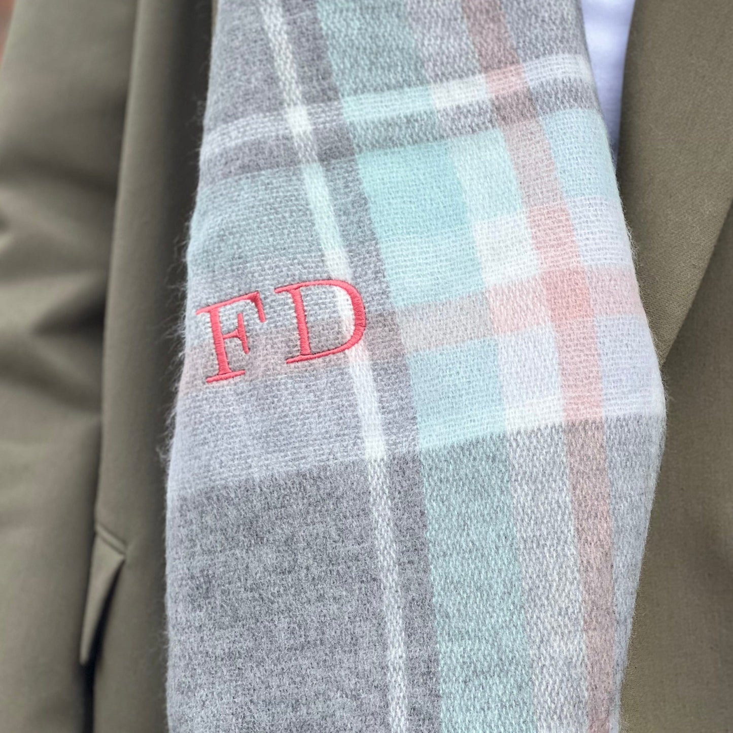 Pastel Check Embroidered Scarf