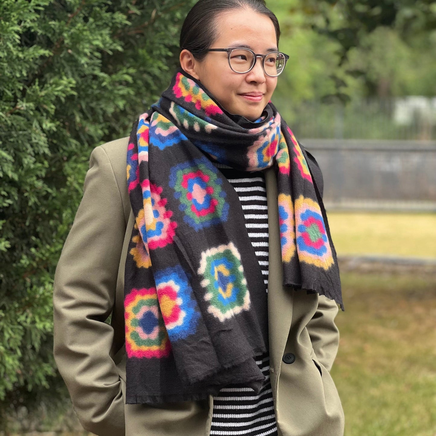 Embroidered Retro Floral Winter Scarf