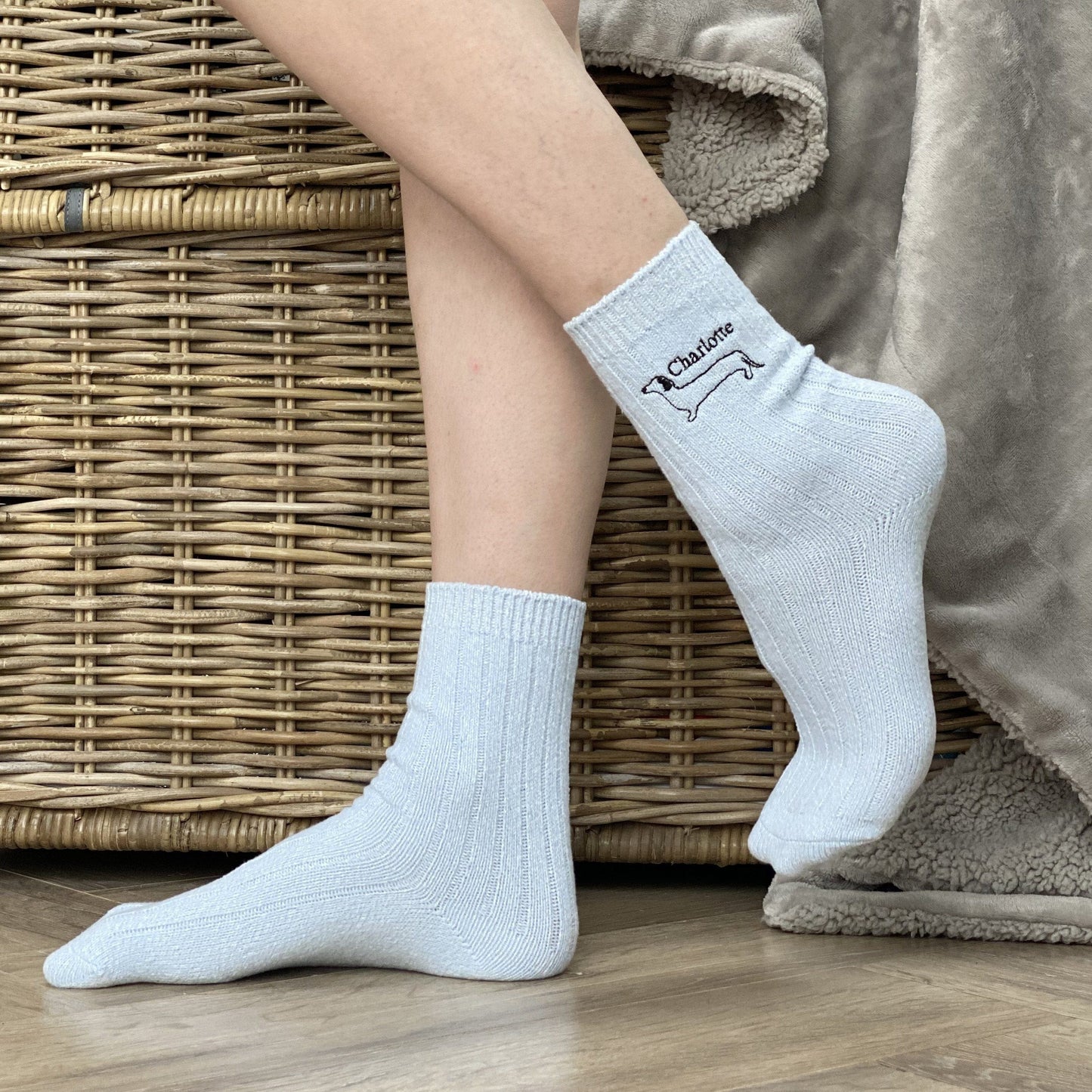 Embroidered Sausage Dog Personalised Socks