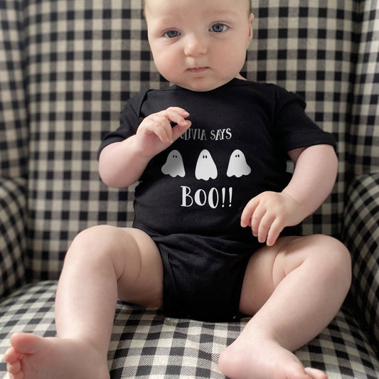 Says Boo Babygrow Personalised Halloween Babygrow
