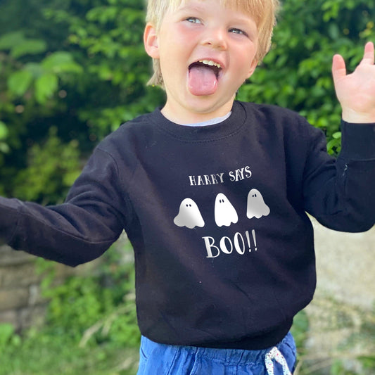 Says Boo Personalised Halloween Children's Jumper