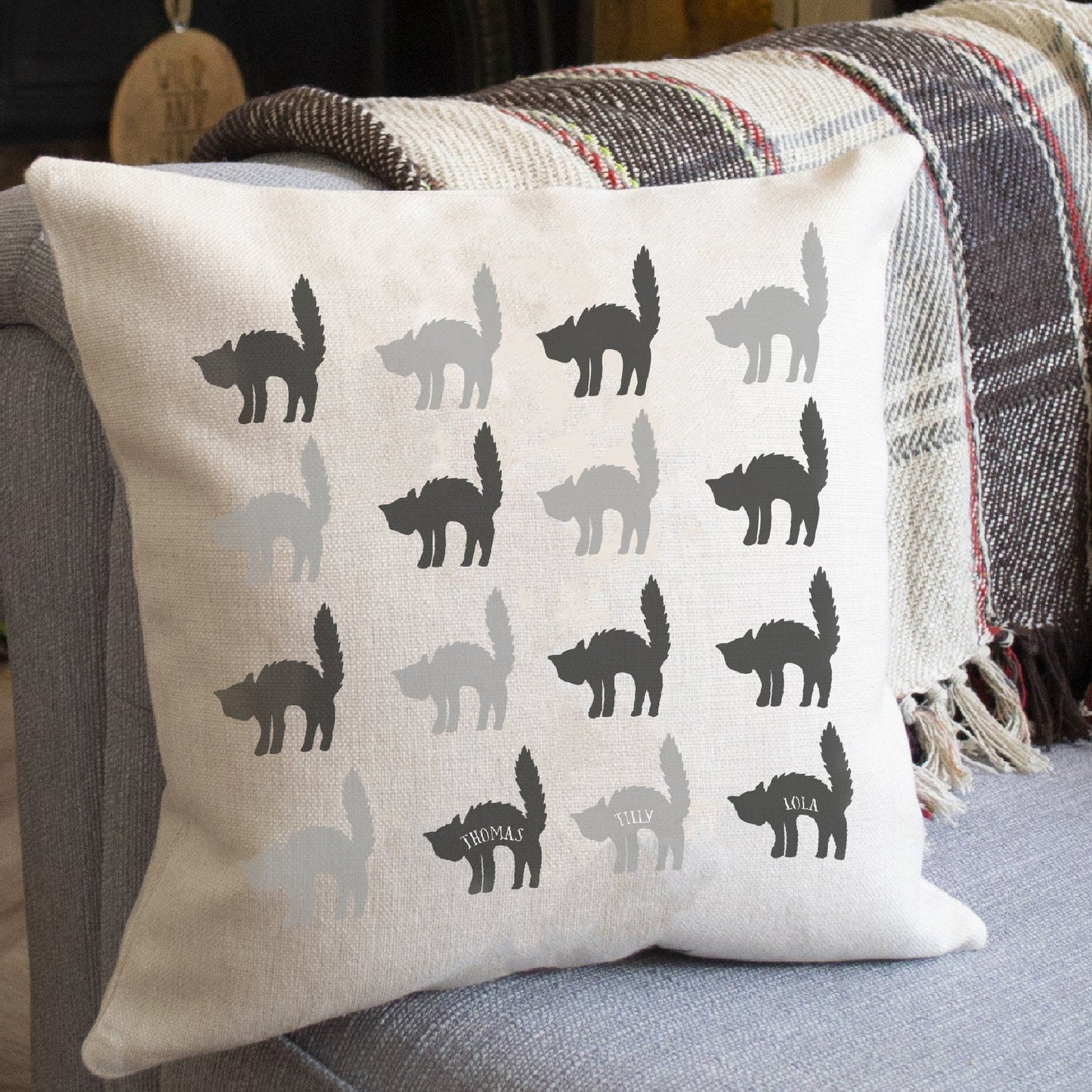 Scaredy Cats Pattern Personalised Halloween Cushion