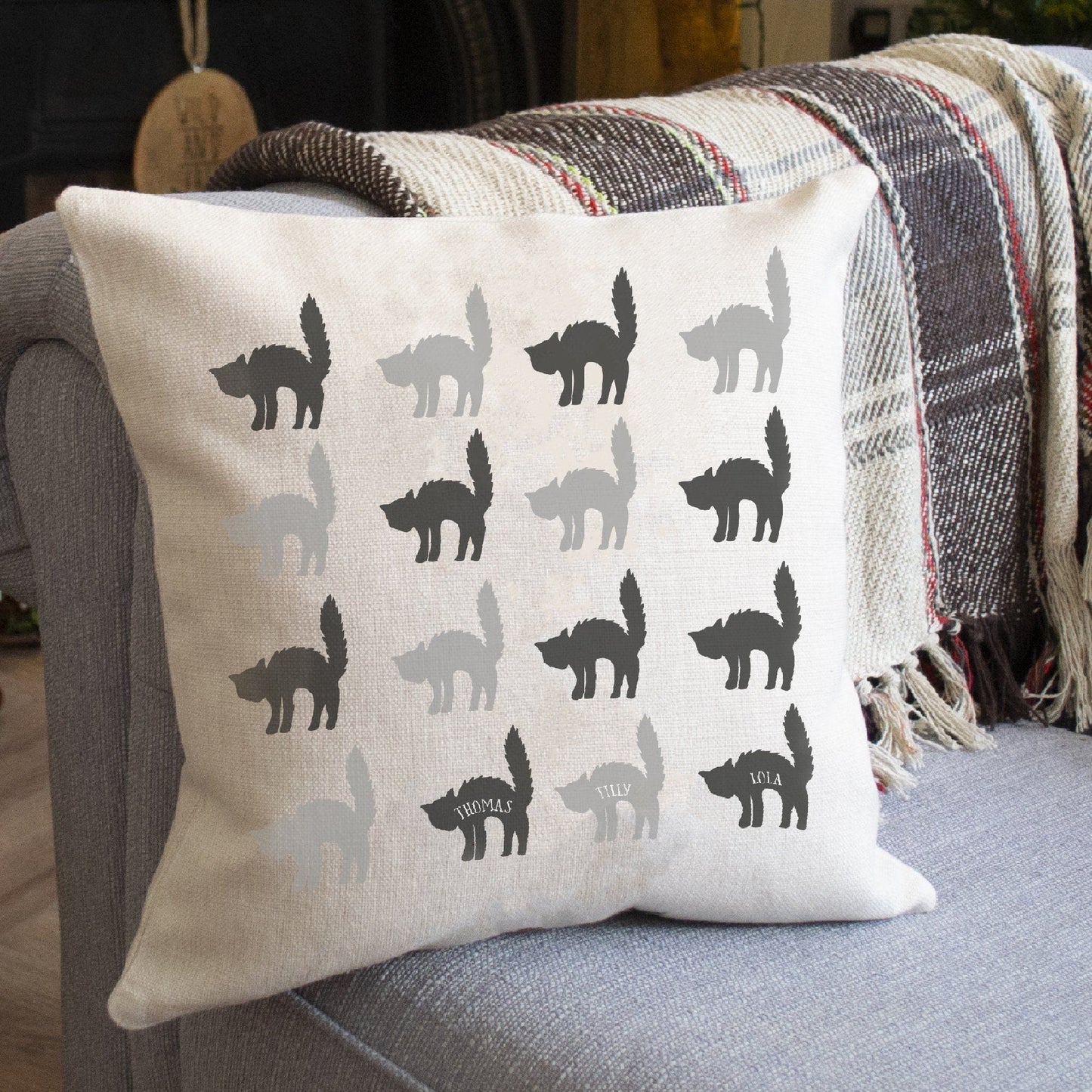 Scaredy Cats Pattern Personalised Halloween Cushion