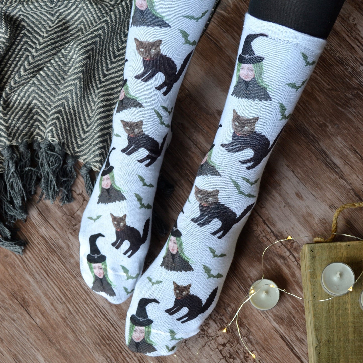 Scaredy Cat And Owner Photo Socks