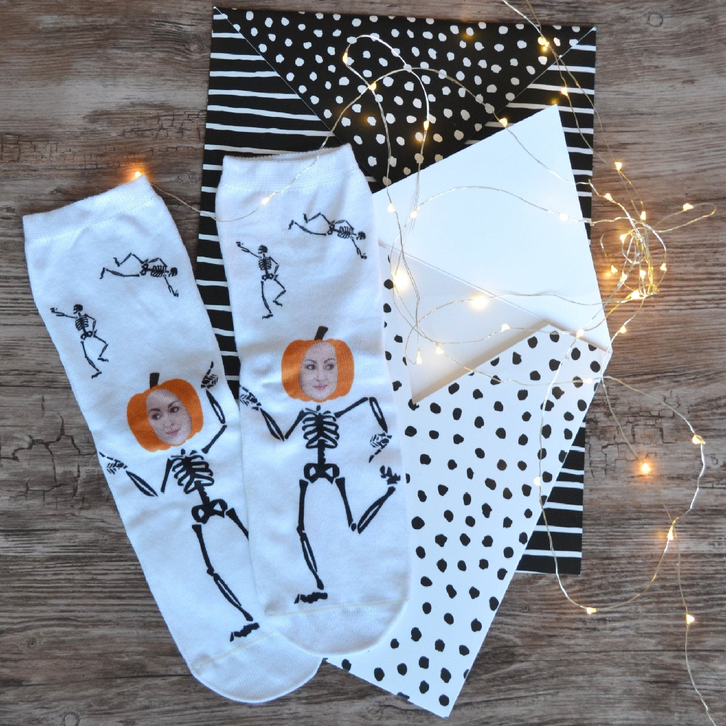 Personalised Skeleton Pumpkin Photo Socks