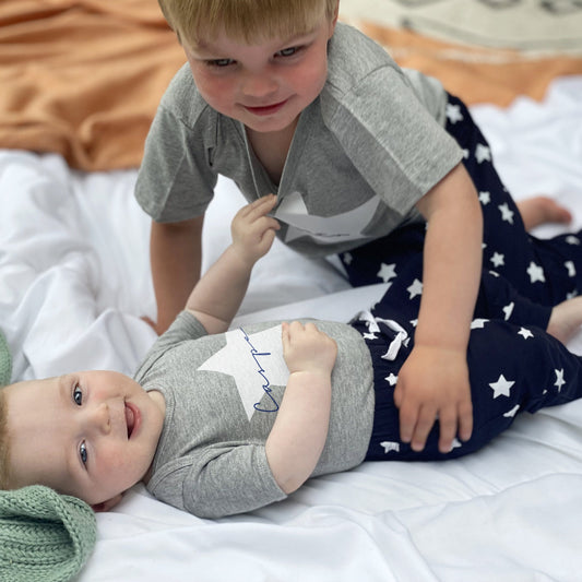 Personalised Star Baby Grow and Pyjama Bottoms