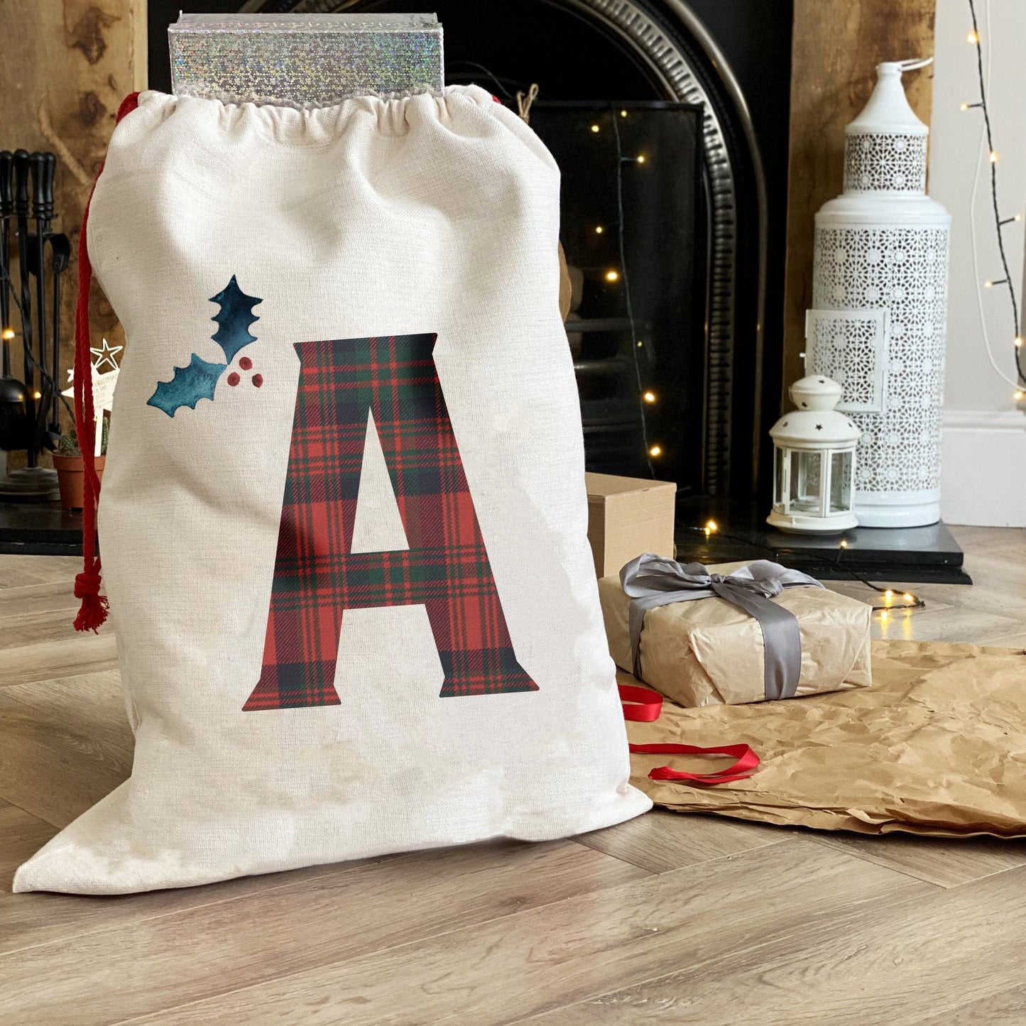 Personalised Tartan Initial Christmas Sack