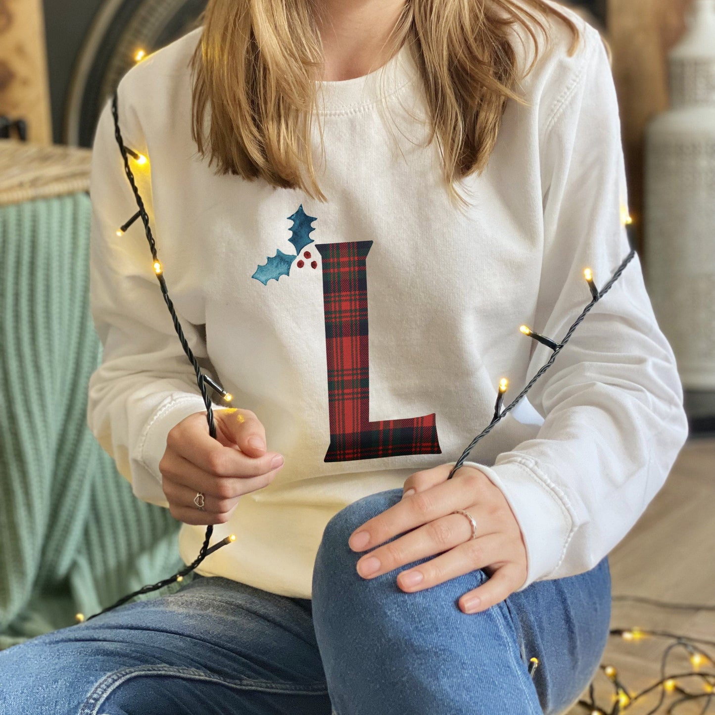 Personalised Christmas Tartan Letter Jumper