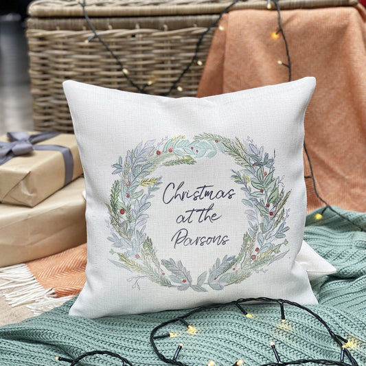 Wreath Family Name Personalised Cushion