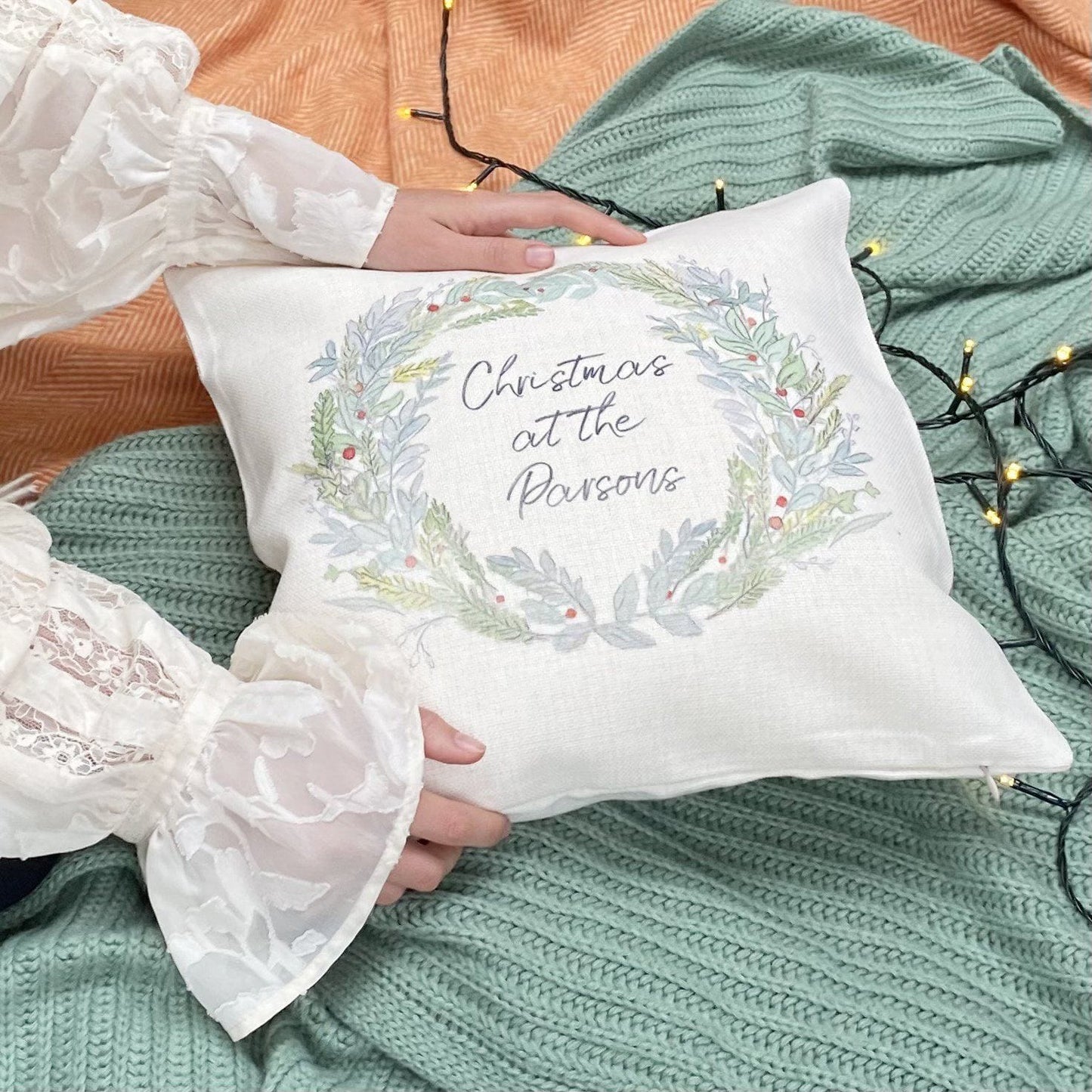 Wreath Family Name Personalised Cushion