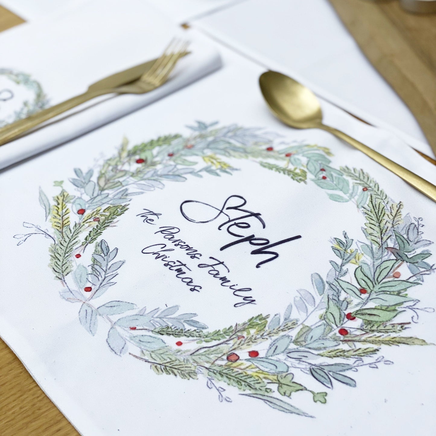 Personalised Wreath Family Christmas Placemat