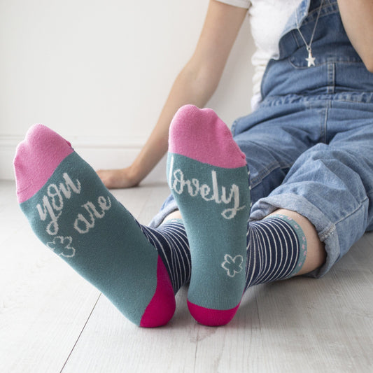 You Are Lovely Patterned Slogan Socks, Socks, - ALPHS 