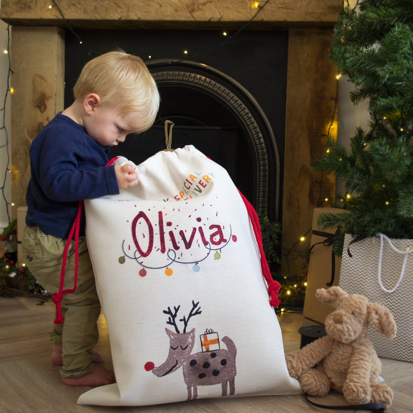Personalised Country Canvas Reindeer Sack, sacks, - ALPHS