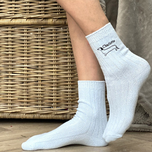 Embroidered Sausage Dog Personalised Socks