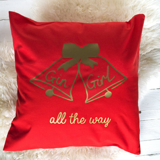 Gin Girl All The Way Personalised Christmas Cushion, cushion, - ALPHS