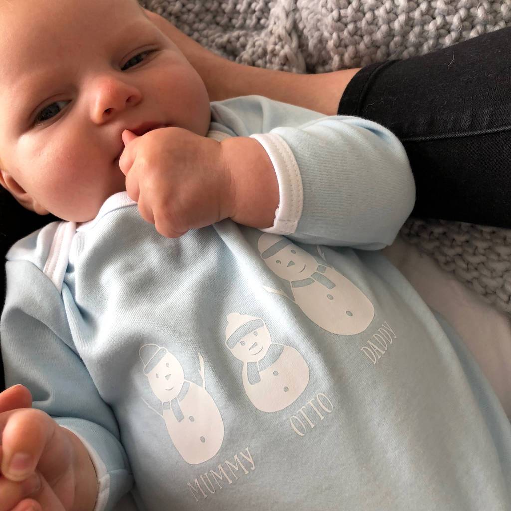 Personalised Snowman Family Baby Sleepsuit, Clothing, - ALPHS