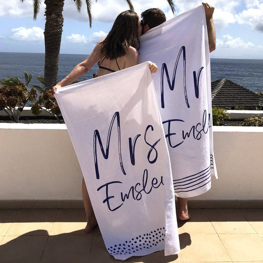 Personalised Mr and Mrs Beach Towel, Sport Towel, - ALPHS