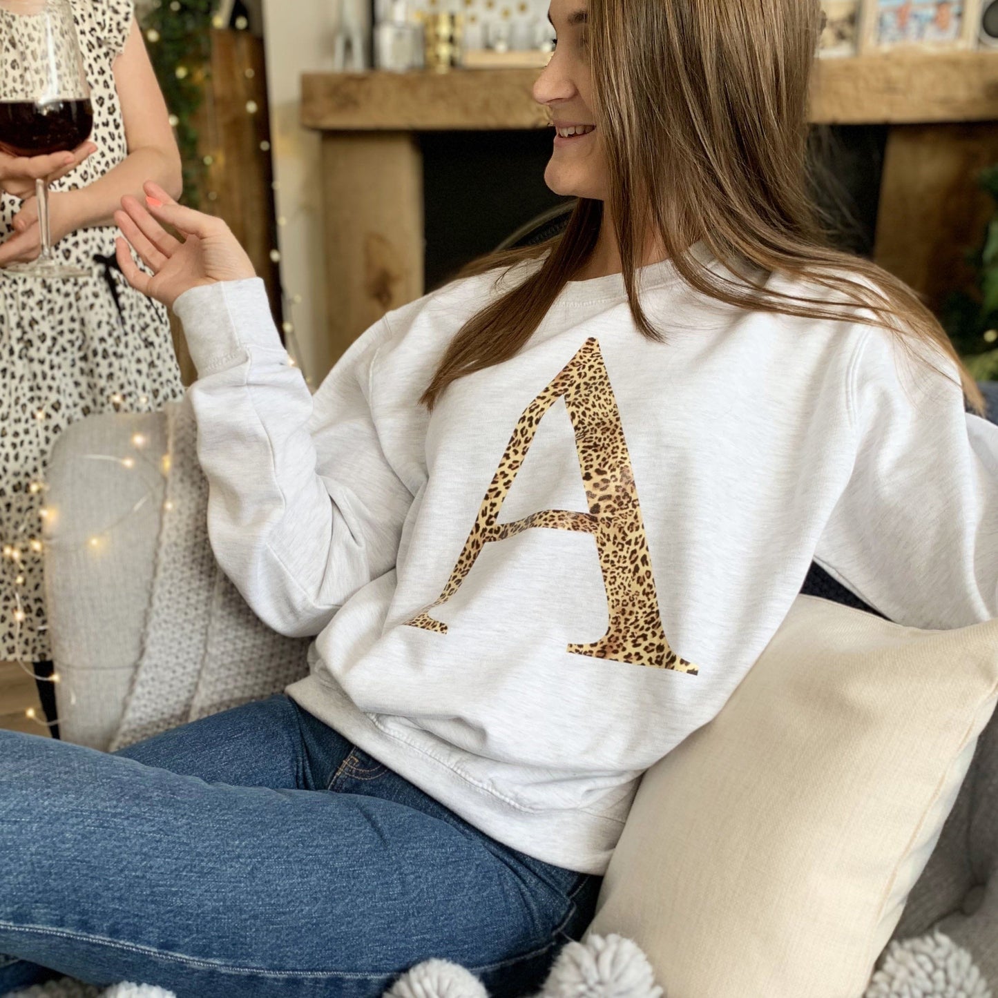 Personalised Leopard Print Initial Jumper, , - ALPHS