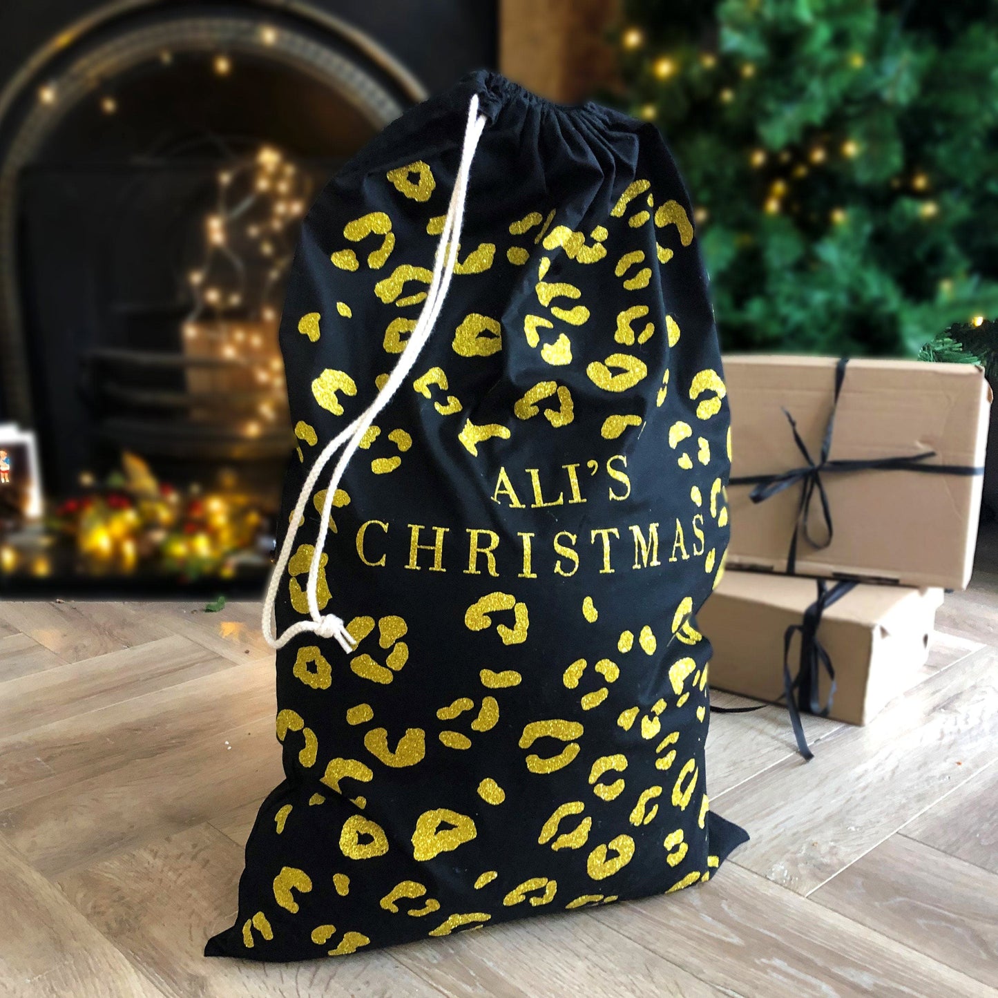 Personalised Leopard Print Santa Sack, sacks, - ALPHS