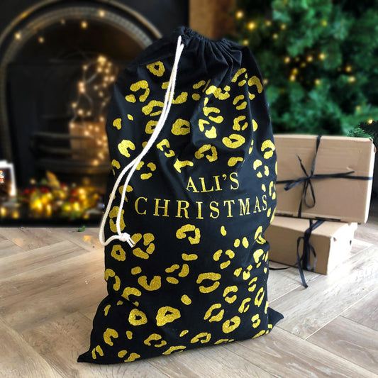 Personalised Leopard Print Santa Sack, sacks, - ALPHS