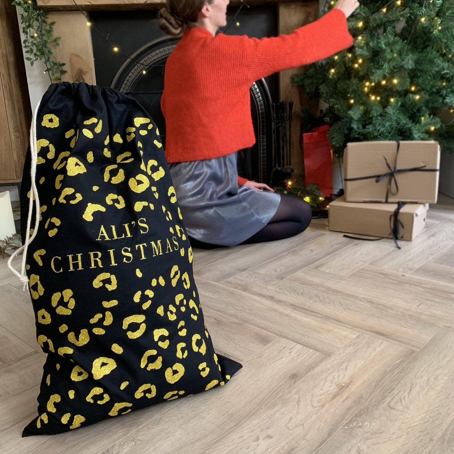 Personalised Leopard Print Santa Sack, sacks, - ALPHS