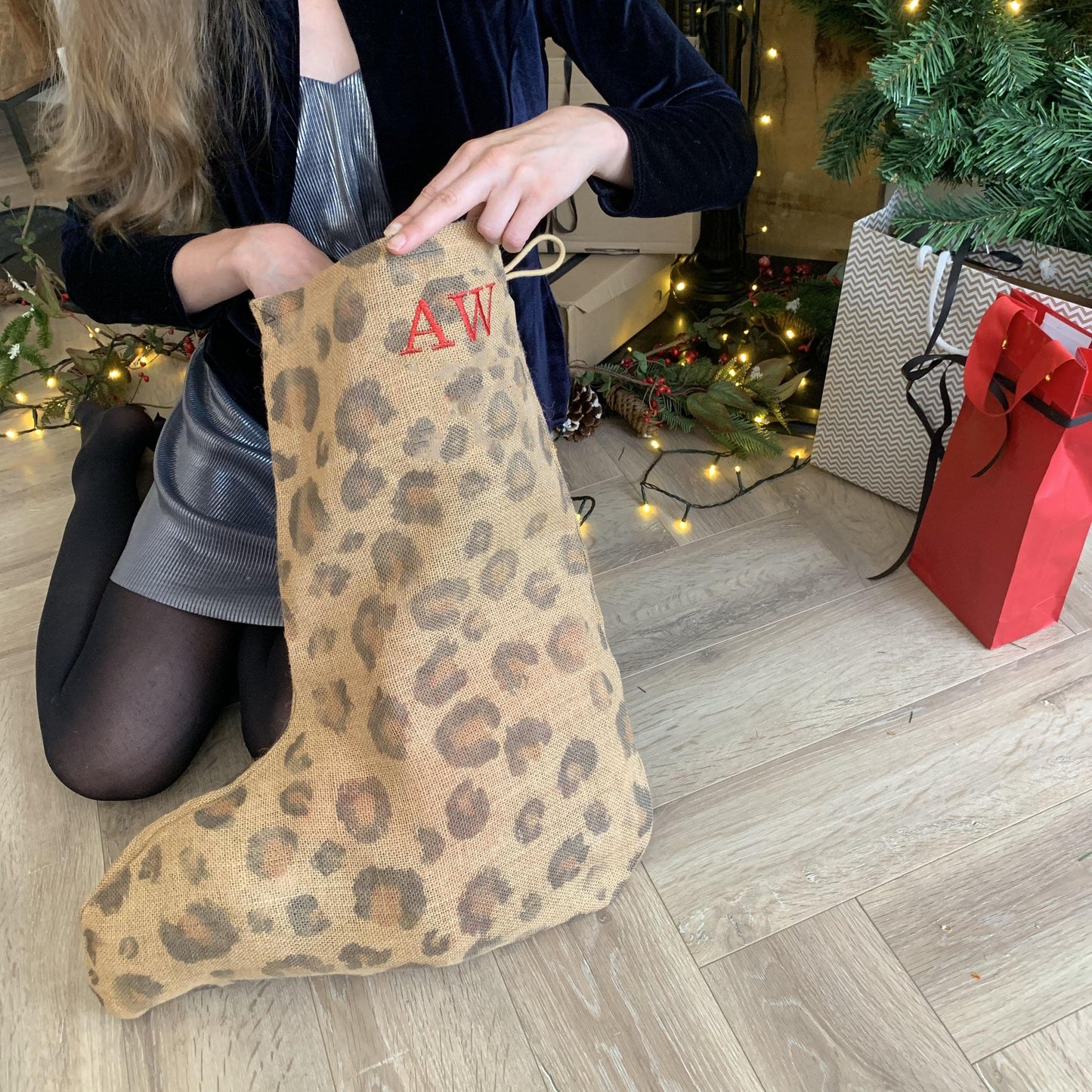Leopard Print Personalised Christmas Stocking, Stocking, - ALPHS