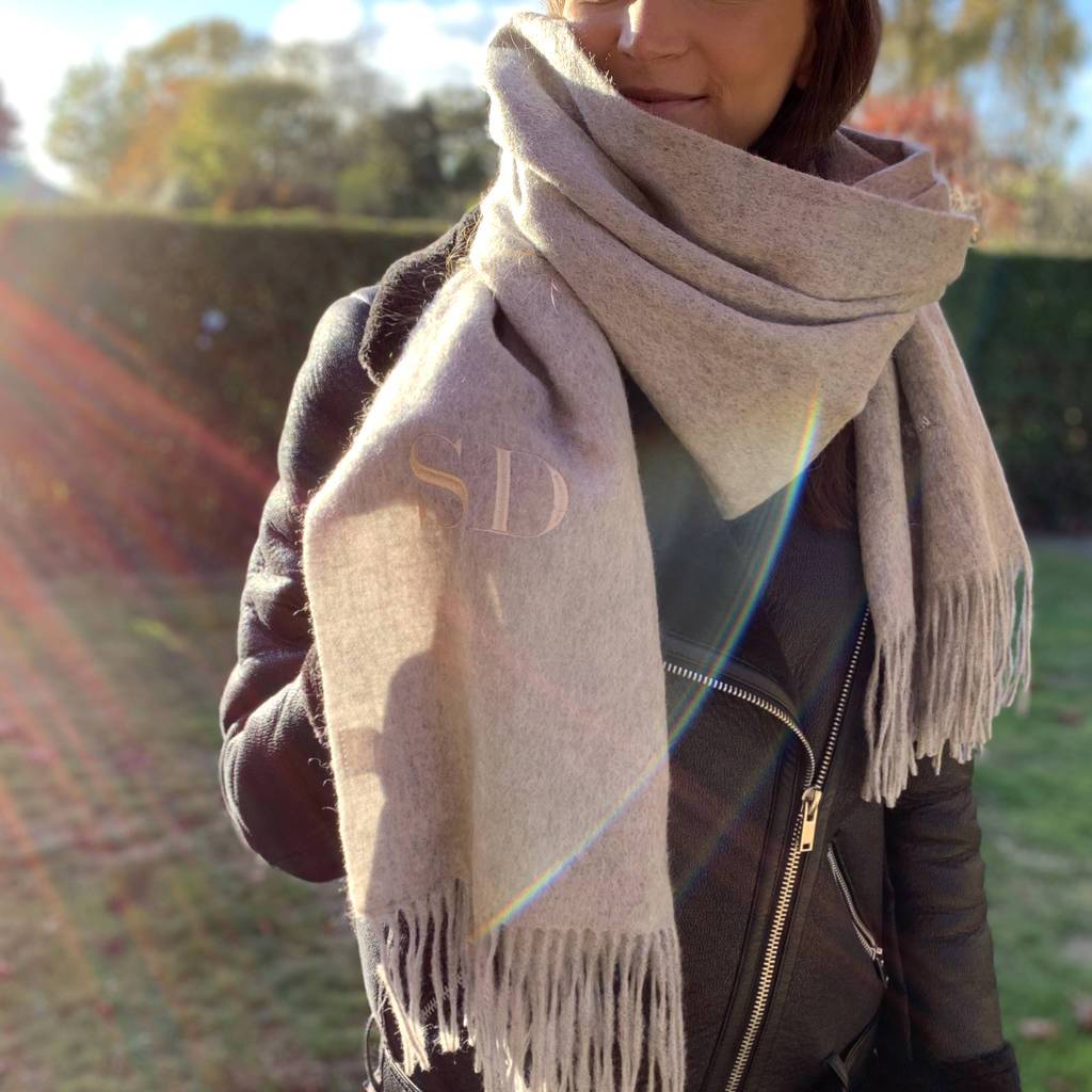 Embroidered Lambswool Blanket Scarf, scarf, - ALPHS