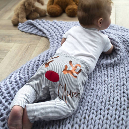Personalised Reindeer  First Christmas  Baby Leggings, Leggings, - ALPHS