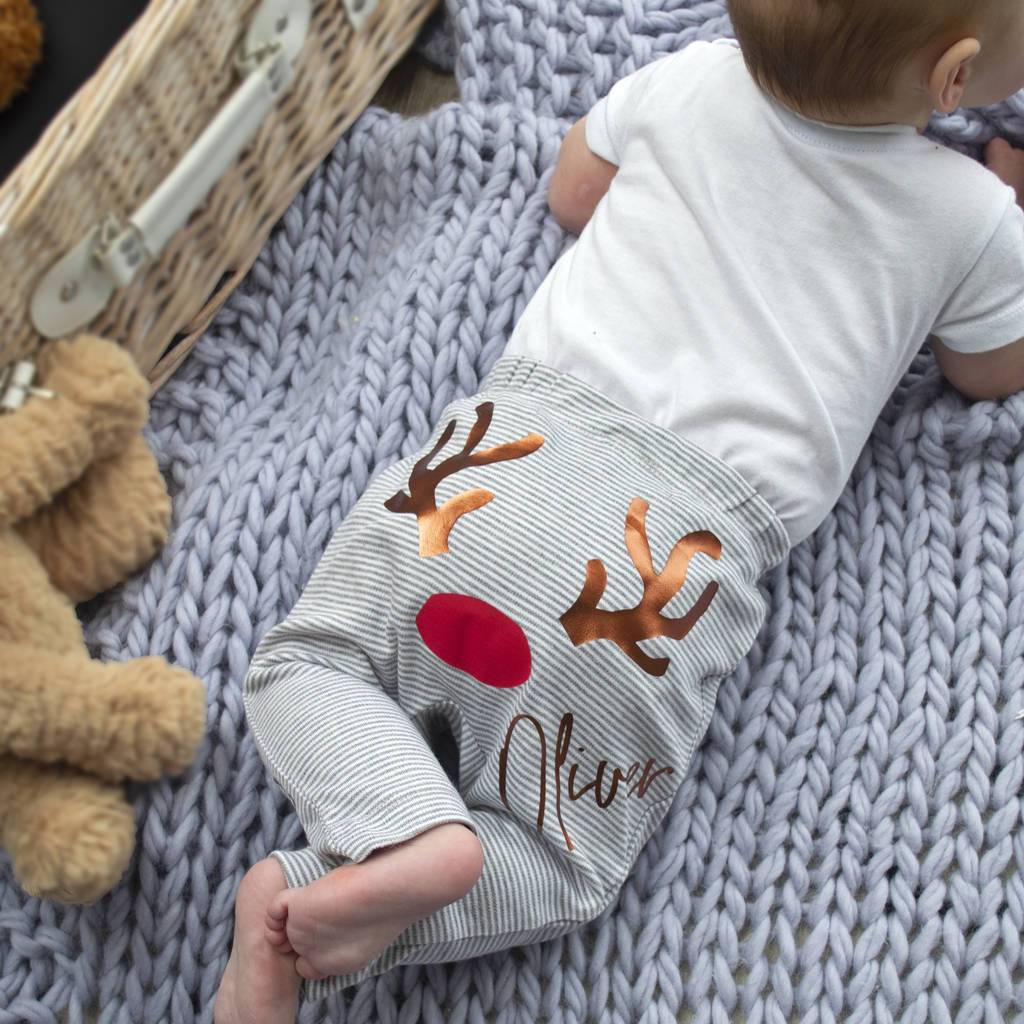 Personalised Reindeer First Christmas Baby Leggings, Leggings, - ALPHS
