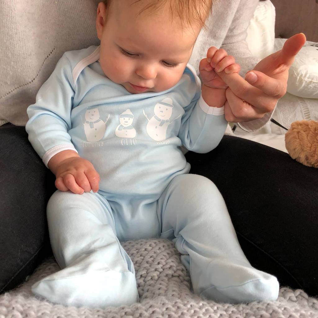 Personalised Snowman Family Baby Sleepsuit, Clothing, - ALPHS