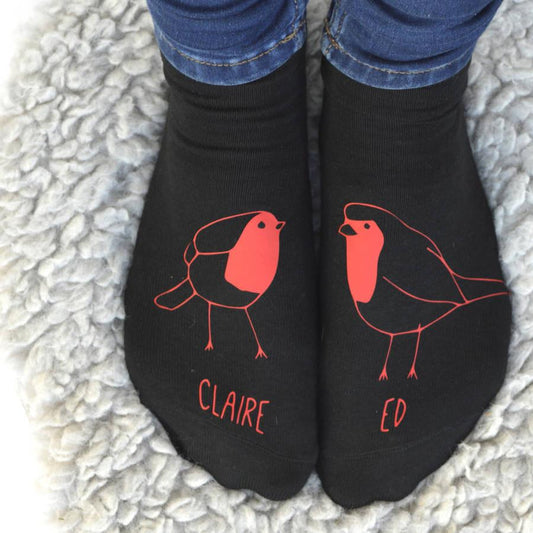Personalised Gift Socks - Robin Red Breasts In Love, socks, - ALPHS