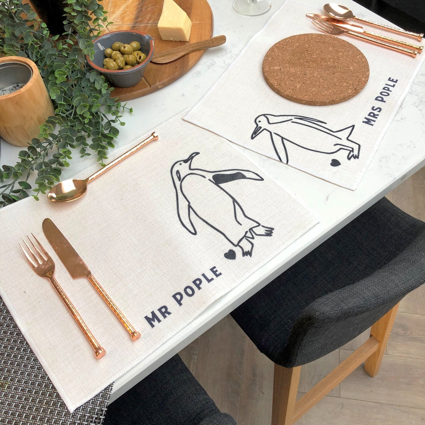 Personalised Penguins in love set of place mats, , - ALPHS