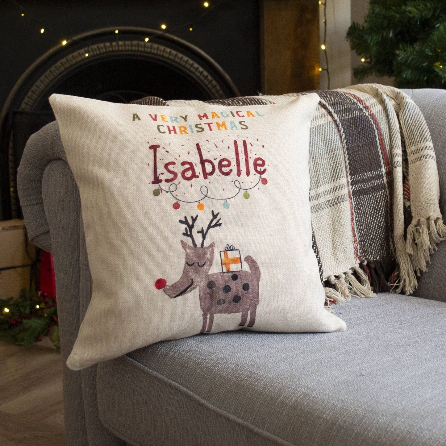 Personalised Magical Christmas Reindeer Cushion, cushion, - ALPHS