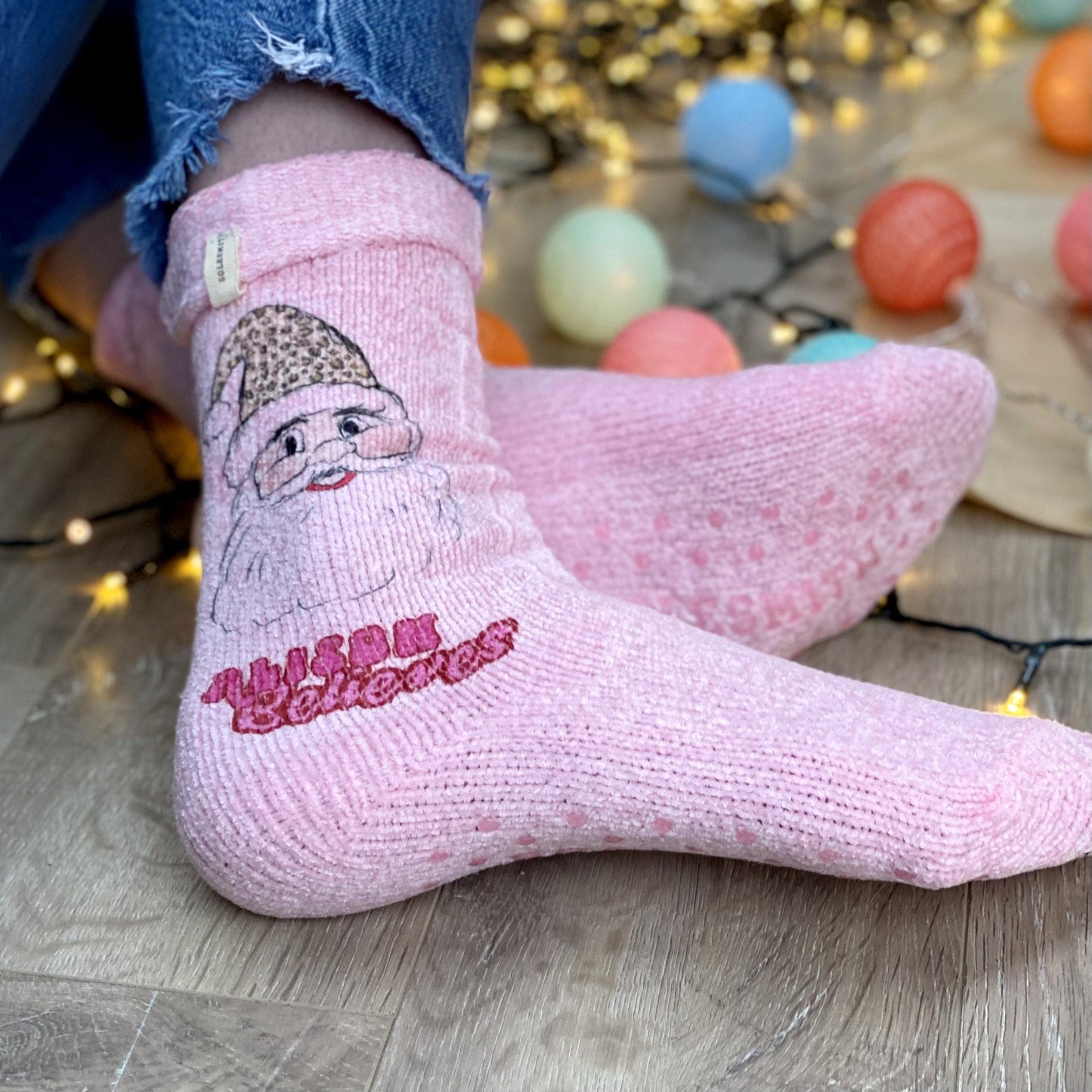 Personalised Pink Santa Slipper Socks