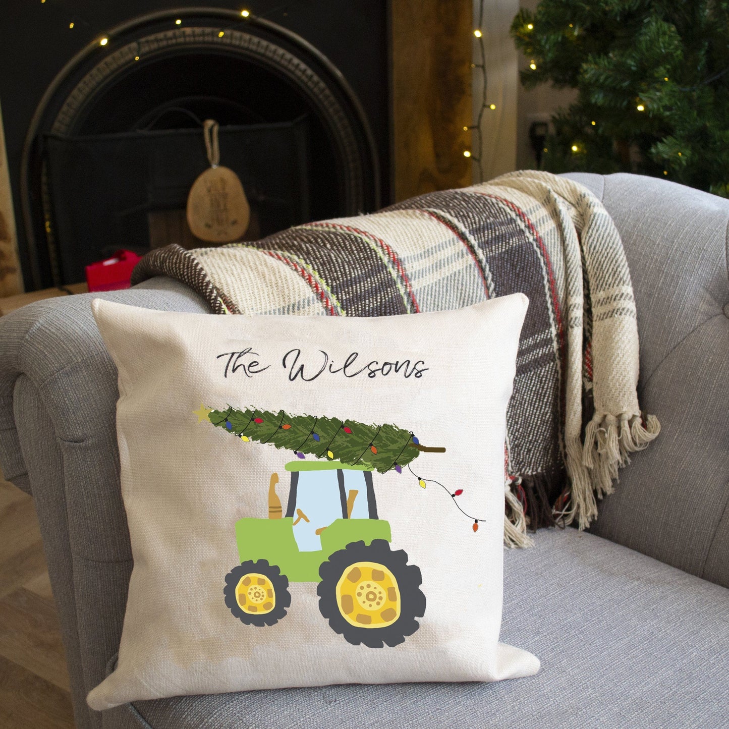 Personalised Family Christmas Tractor Cushion, cushion, - ALPHS