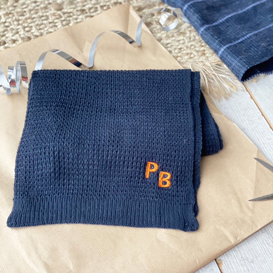 Men's Monogrammed Waffle Knit Scarf