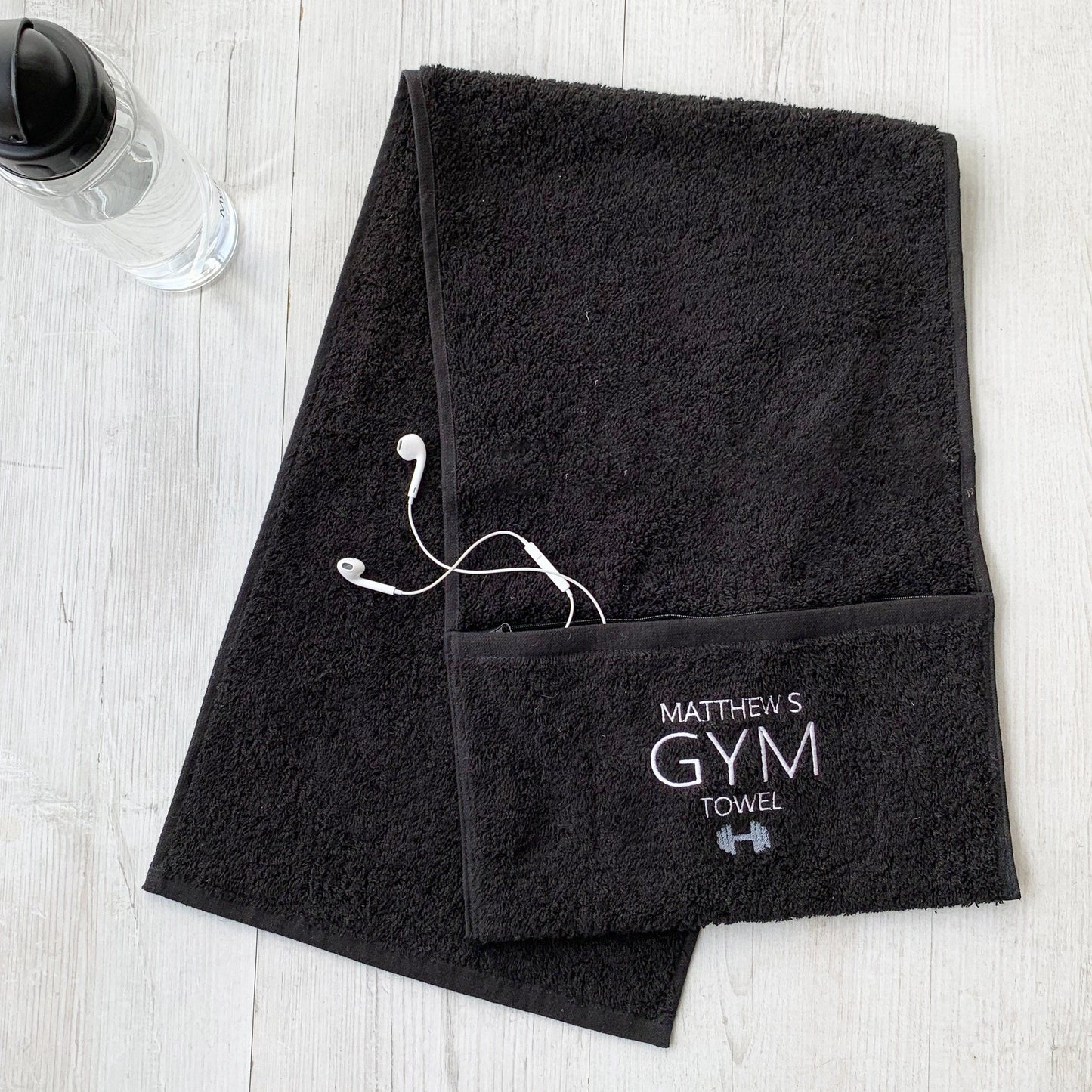 Personalised Zip Pocket Gym Towel, Sport Towel, - ALPHS