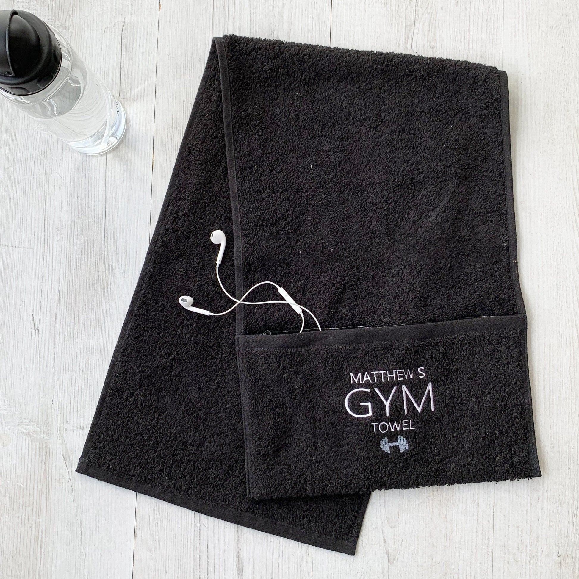 Personalised Zip Pocket Gym Towel, Sport Towel, - ALPHS