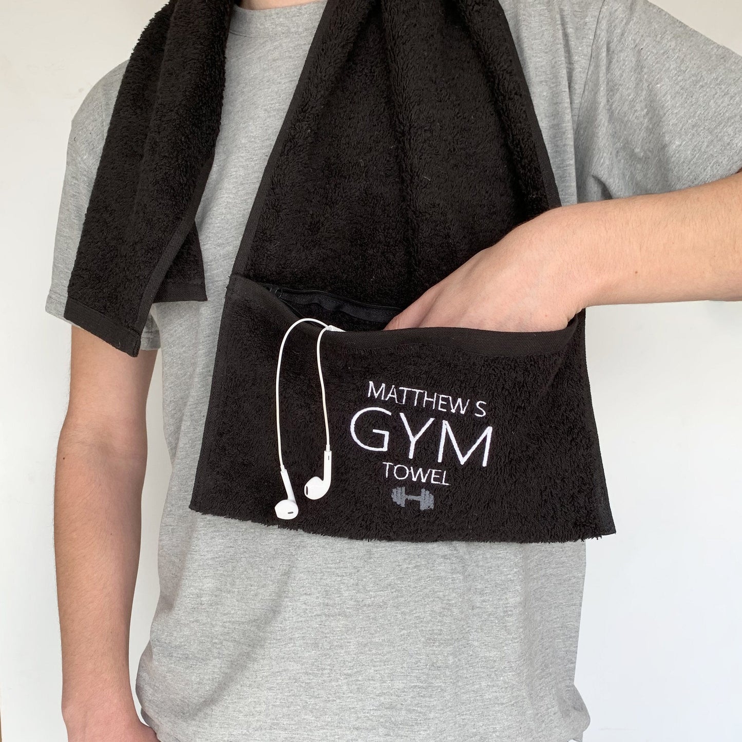 Personalised Zip Pocket Gym Towel, Sport Towel, - ALPHS
