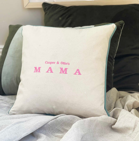 Embroidered Mama Contrast Piping Cushion