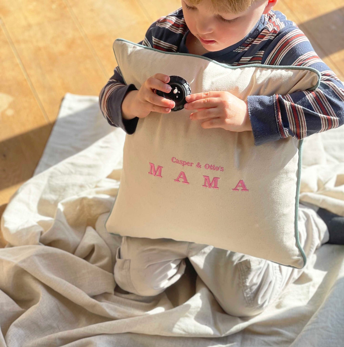 Embroidered Mama Contrast Piping Cushion