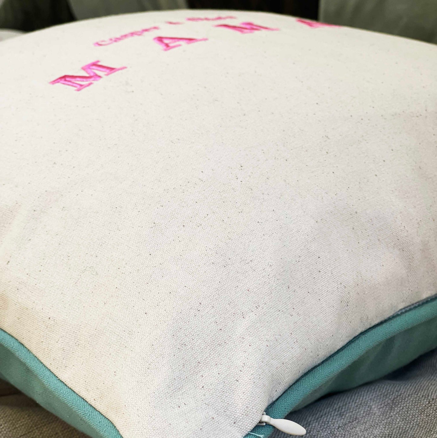 Embroidered Mama Contrast Piping Cushion