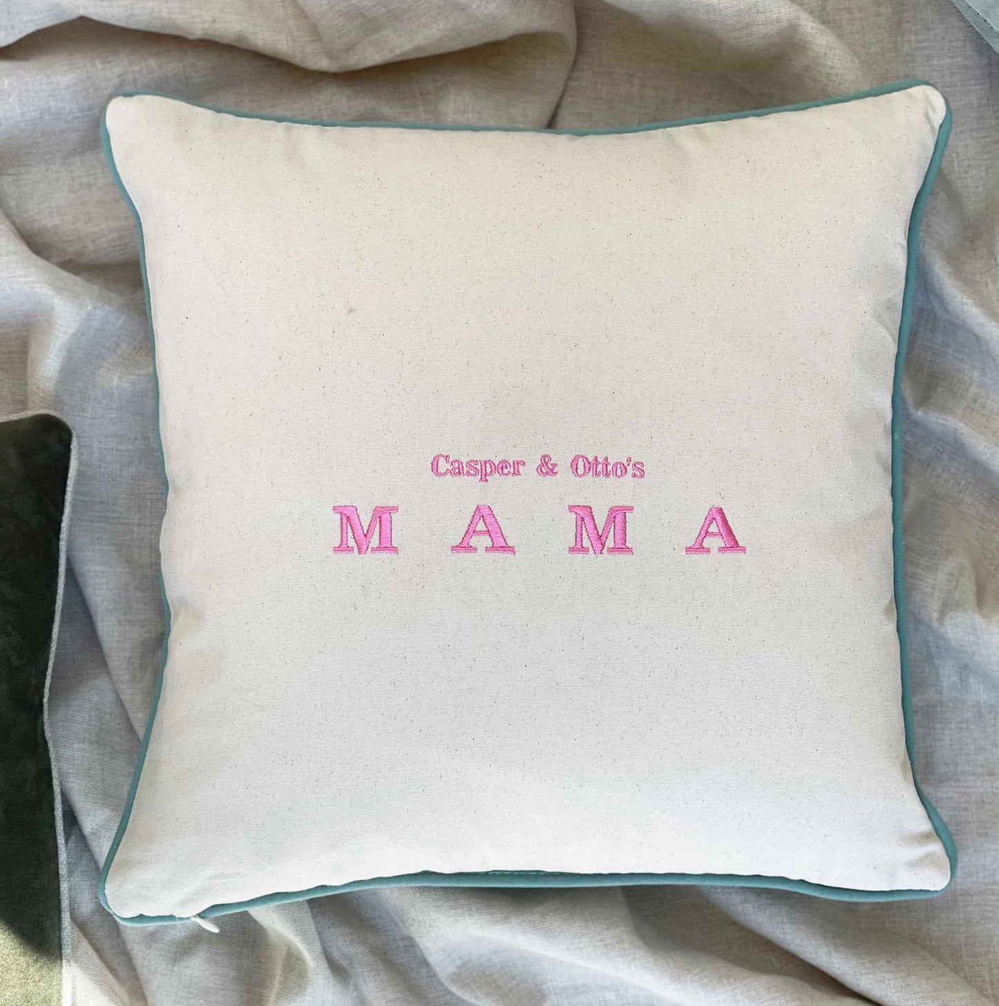 Embroidered Mama Contrast Piping Cushion